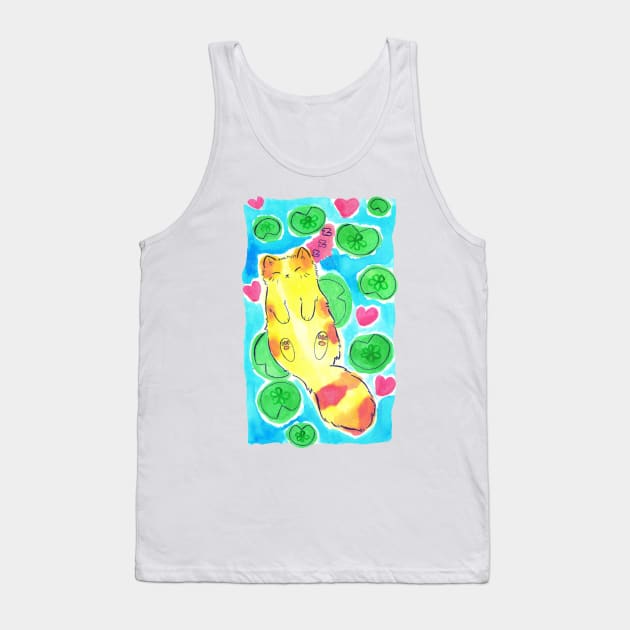 Watercolor Sleepy Lily Pad Tabby Cat Tank Top by saradaboru